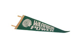 Angled view of the vintage green felt Warrior Power pennant flag.