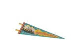 Teal felt Jamestown Virginia pennant featuring a retro illustration of sailing ships.
