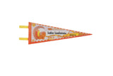 Vintage Lake Leelanau Michigan felt pennant in orange with a graphic of a chief and tipis.