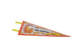 Angled view of the orange vintage felt Lake Leelanau Michigan pennant.