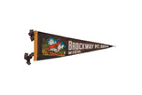 Vintage Brockway Mt. Drive pennant in dark felt with a graphic of a leaping red deer.