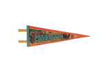 Vintage 1970s Lancaster Pennsylvania Amish Homestead felt pennant, orange-red and blue, 5x15 inches.