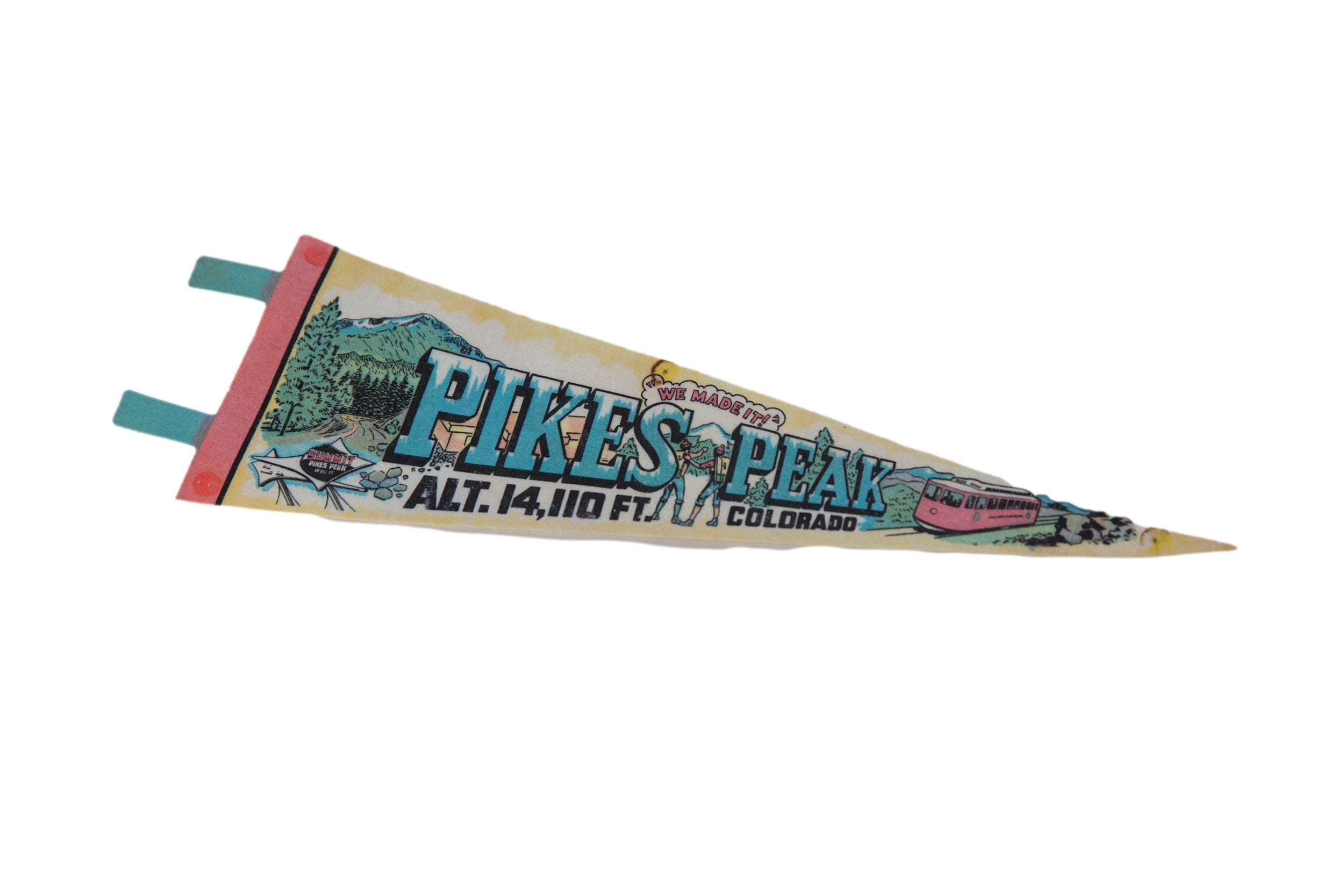 Pikes Peak Altitude 14,110 ft. Colorado Felt Flag Pennant // ONH Item 11534 Image 1