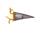Ohio State Fair Columbus Ohio felt pennant, dark blue with white graphics, yellow ties, 5x11 inches.