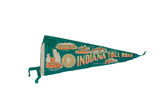 Vintage Indiana Toll Road pennant in green felt with orange text and landmark illustrations.