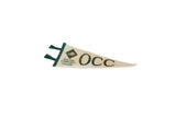 Cream felt Oakland Community College pennant with dark green 'OCC' text and logo.