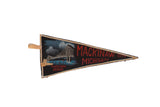 Vintage Mackinaw City Michigan felt pennant, Mackinac Bridge graphic, red lettering, gold edge.