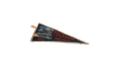 Vintage Mackinaw City felt pennant showing the Mackinac Bridge illustration and gold ties.