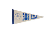 Cream felt Rock and Roll Hall of Fame pennant with blue text and logo.