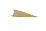 Angled view of a vintage Wayne University felt pennant showing worn gray felt and faded yellow lettering.