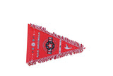 Vintage Ajax Amsterdam felt pennant in red with team logos and red and white fringe trim.