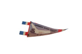 Angled profile of the vintage Kennedy Space Center pennant showing its curled tip.