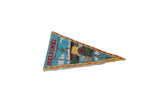 Vintage Helsinki Helsingfors felt flag pennant seen from an angled perspective.