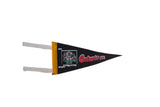 Vintage Ontario felt flag pennant in black with red script, a trillium crest, and yellow trim.