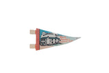Vintage felt pennant of Mark Twain's Boyhood Home with a red and blue graphic.