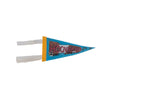 Vintage Hoover Dam felt flag pennant with a blue body and colorful graphic illustration.