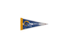 Vintage Los Angeles Rams felt flag pennant with classic blue and yellow team helmet logo.
