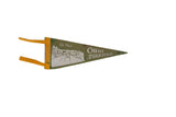 Vintage Ohio Turnpike felt flag pennant in green and yellow with a Toll Plaza graphic.