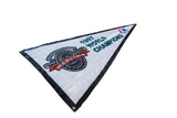 Angled view of the 1997 Marlins World Champions pennant, showing its full triangular shape and light creasing.