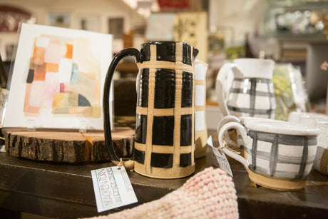 Handmade Ceramic Gridded Black Pitcher // ONH Item 11579