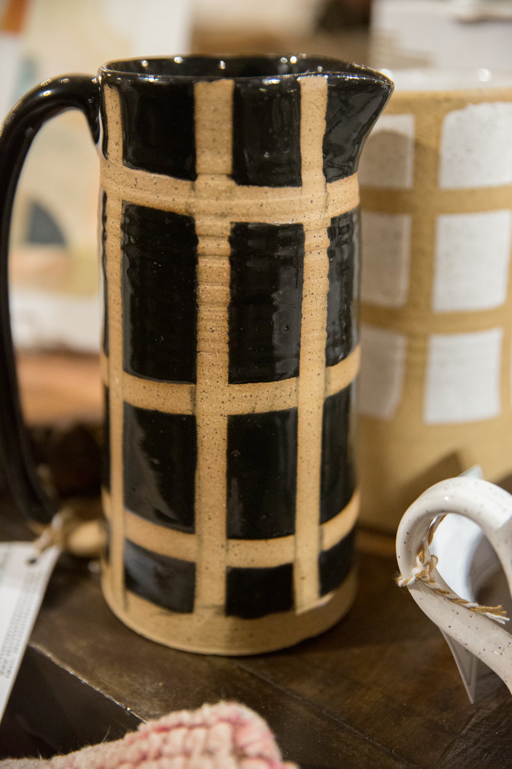 Handmade Ceramic Gridded Black Pitcher // ONH Item 11579 Image 1