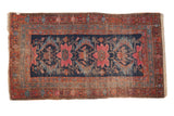 Persian Hamadan runner, navy ground, vivid raspberry floral medallions, intricate worn borders, 3'3