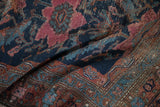 Worn texture and nuanced contours of sickle-shaped leaves in navy and raspberry tones.