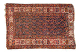 Antique Malayer rug with allover alternating boteh and seed motifs on a deep navy field, rust, ivory, blue borders. Circa 1920s, 4'1