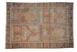 Vintage distressed Sivas rug with unidirectional pictorial panels and muted colors.