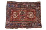 Vintage Karaja hand-knotted rug, triple geometric medallion, cherry red, navy blue, 3'6