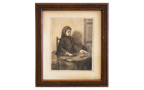 Antique Etching Wooden Frame // ONH Item 1164