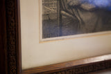 Antique etching featuring W.M. Burd signature and dark hand-carved wooden frame.