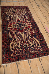 Antique Mohajeran Sarouk transitional runner, close-up ivory field, ruby floral vinery, serpent border.