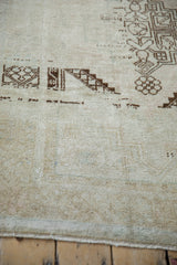 Low wool pile of a distressed Oushak rug showing even wear to the knot heads.