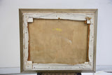 Back of framed painting canvas, showing wood stretchers and 1/30/58 date.