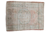 Distressed vintage Oushak square rug with worn floral medallion in muted rose and green, 3x3'8.