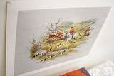 Top right corner of vintage Equestrian Lithograph with light markings and attached brown paper.