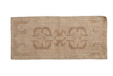 Distressed vintage Oushak runner with triple geometric medallions in beige, sand, and pale coffee brown.