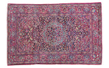 Deep purple vintage Persian Isfahan rug with ornate medallion, ruby red borders, 4'8 x 7'3.