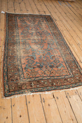 Antique Kurdish Hamadan rug side, highlighting foundation wear, abrash, and Herati field motif.