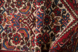 Hand-knotted vintage Borchalou rug, detailed Herati motif in ivory, cherry red, sky blue.