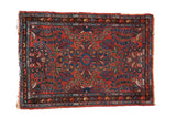 Vintage Fine Mehriban rug, brick red, sapphire blue floral and millefleur design with boteh border.