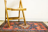 Vintage Persian Hamadan rug: deep rose field, indigo medallion, tribal design, 2'8