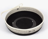 One Handled Black Cotton Rope Basket with a contrasting cream rim and handle.
