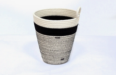 Black and White Striped Vessel Cotton Rope Basket // ONH Item 11863