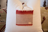 Vintage Aguayo weaving patch with rich red, beige stripes, and 013 tag.