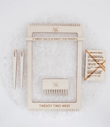 Loom Weaving Kit: natural wood 6x9 inch frame, needles, comb, weaving terms card.