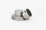Stainless steel Camp Craft Cocktail shaker strainer lid with black silicone seal.
