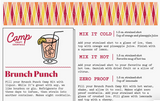 Camp Craft Cocktail Brunch Punch recipe graphic with vibrant geometric border and drink illustration.