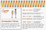 Aromatic Citrus cocktail kit recipe instructions for cold, hot, and zero-proof drinks.